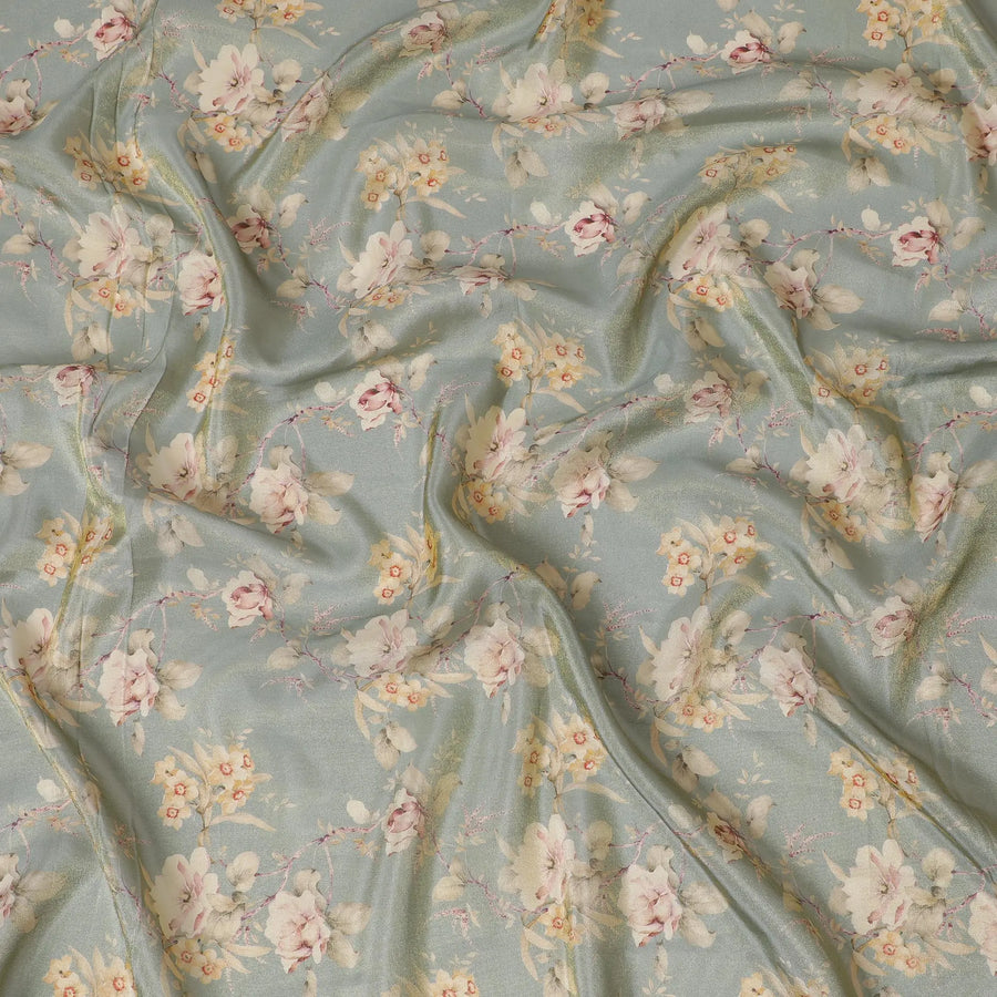 Ethereal Seafoam Organza Fabric - Delicate Blush Florals, 110cm Width, Whisper-Light Elegance-D18950 Regal Fabrics