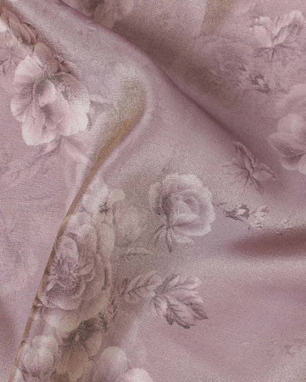 Vintage Mauve Organza Fabric - Classic Rose Embossing, 110cm Width, Sheer Sophistication-D18952