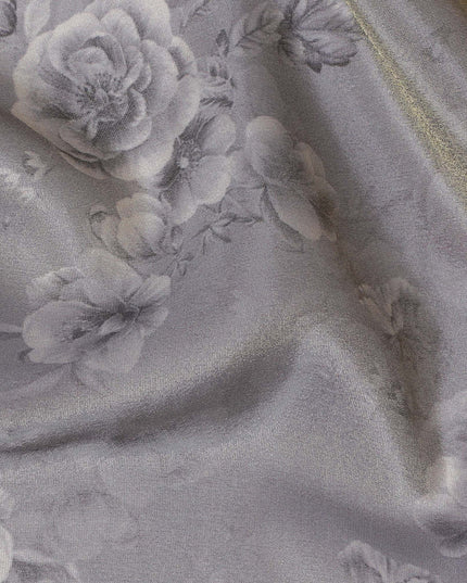 Silvery Grey Organza Fabric - Embossed Rose Elegance, 110cm Width, Timeless Sheen-D18954