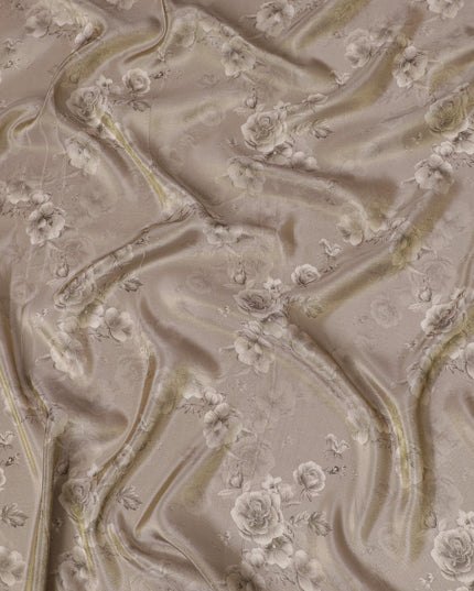 قماش أورجانزا رمادي داكن كلاسيكي - تصميم وردي ثلاثي الأبعاد، عرض 110 سم، فاخر -D18955