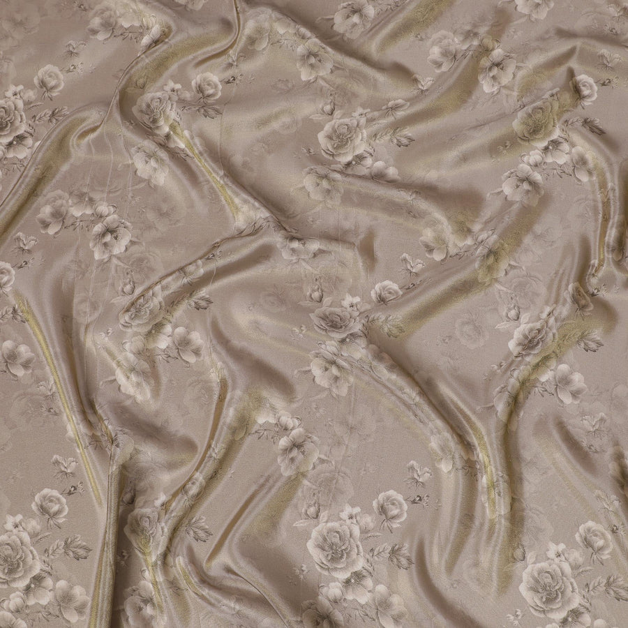 قماش أورجانزا رمادي داكن كلاسيكي - تصميم وردي ثلاثي الأبعاد، عرض 110 سم، فاخر -D18955