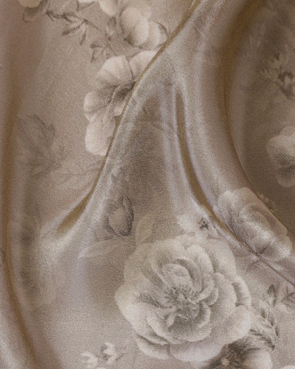 قماش أورجانزا رمادي داكن كلاسيكي - تصميم وردي ثلاثي الأبعاد، عرض 110 سم، فاخر -D18955