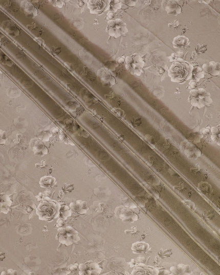 قماش أورجانزا رمادي داكن كلاسيكي - تصميم وردي ثلاثي الأبعاد، عرض 110 سم، فاخر -D18955