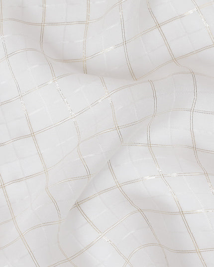 Ivory Silk Chiffon with Glistening Lurex Grid – Elegant Sheer Fabric-D19031