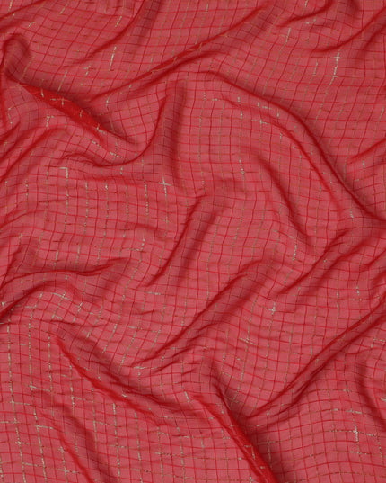 Crimson Sparkle Grid Silk Chiffon – Radiant Sheer Textile-D19033