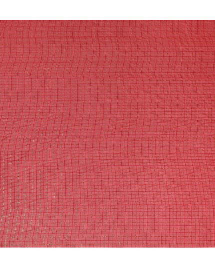 Crimson Sparkle Grid Silk Chiffon – Radiant Sheer Textile-D19033