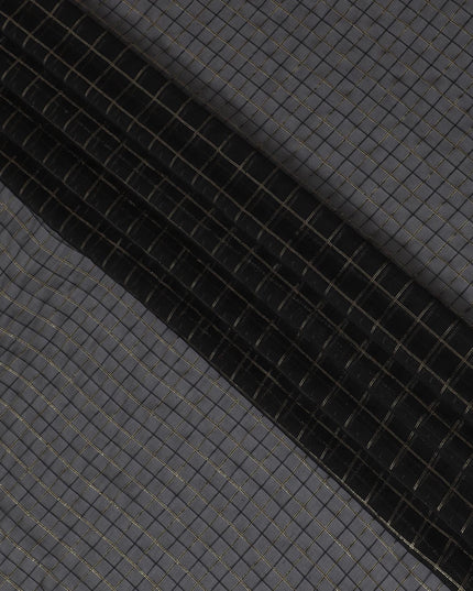 Midnight Matrix Silk Chiffon with Metallic Grid – Sheer Sophistication-D19035