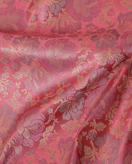 Crimson Blossom Brocade Fabric – Rich Textural Elegance-D19044