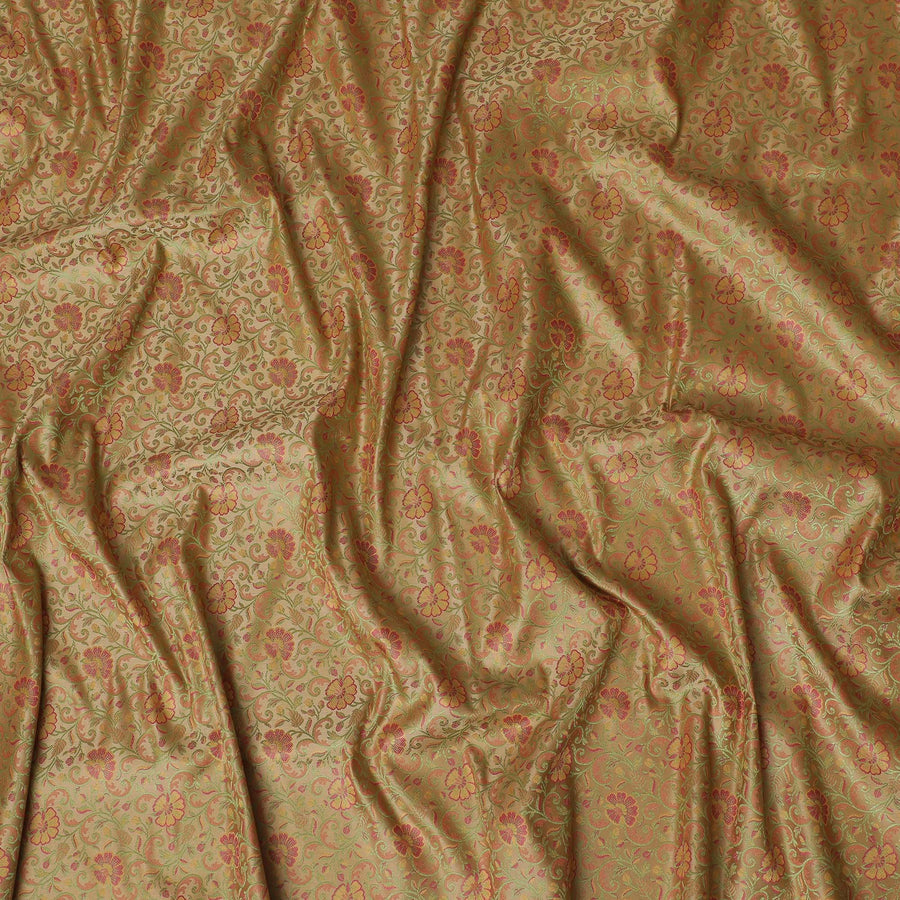 قماش بروكار مزين بالزهور الذهبية العتيقة – روعة منسوجة من الهند-D19045