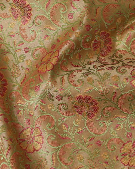 Antique Gold Florals Brocade Fabric – Woven Splendor from India-D19045