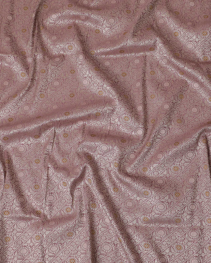 Mauve Majesty Brocade Fabric – Golden Ornamental Elegance-D19052