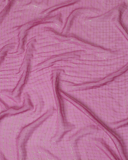 Purplish Pink Lurex Grid Chiffon Fabric – Glimmering Elegance from India-D19055