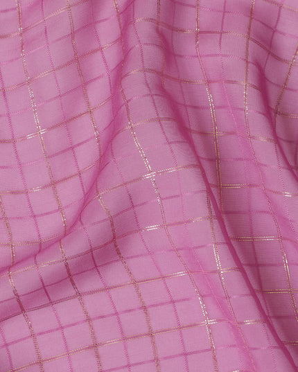 Purplish Pink Lurex Grid Chiffon Fabric – Glimmering Elegance from India-D19055