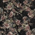 Elegant Black Synthetic Crepe Fabric with Vintage Floral Print, 110 cm Wide-D19135
