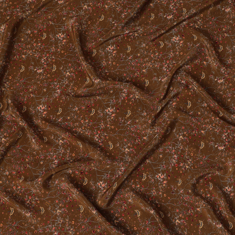 Autumn Spice Synthetic Crepe Fabric with Delicate Floral Print, 110 cm Wide-D19137