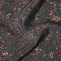 Dark Charcoal Synthetic Crepe Fabric with Red and Gold Floral Motifs, 110 cm Wide-D19138 Regal Fabrics