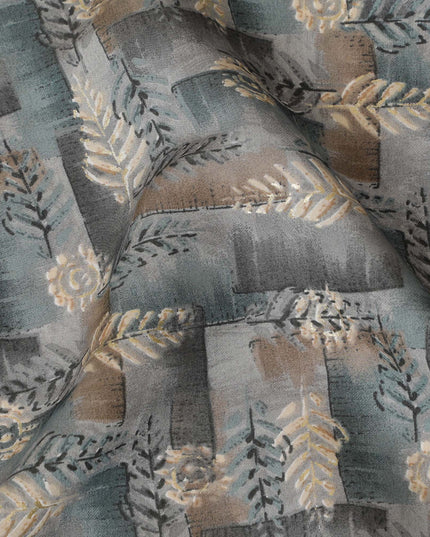 Elegant Grey Cotton Lawn Fabric with Silver Botanical Print, 110 cm Wide-D19140