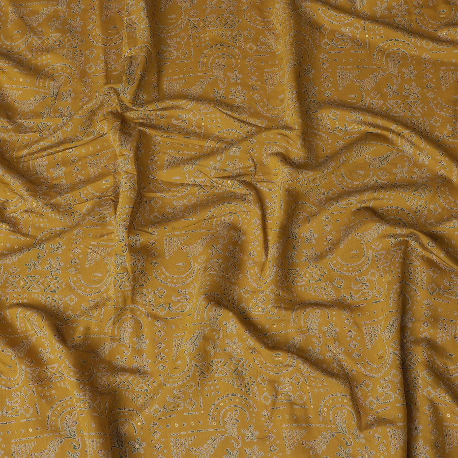 Mustard Yellow Cotton Lawn Fabric with Intricate White Paisley Print, 110 cm Wide-D19141 Regal Fabrics