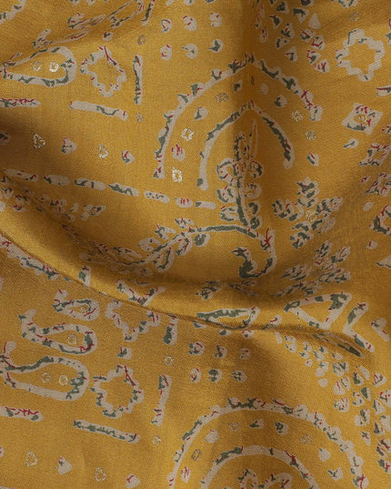 Mustard Yellow Cotton Lawn Fabric with Intricate White Paisley Print, 110 cm Wide-D19141