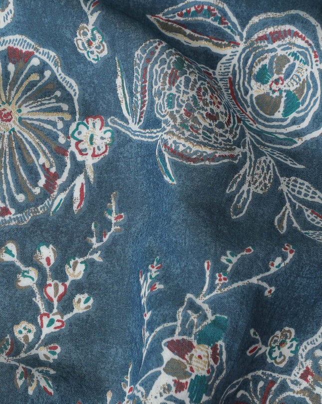 Navy Blue Cotton Lawn Fabric with Intricate Silver Embroidery Print, 110 cm Wide-D19143 Regal Fabrics