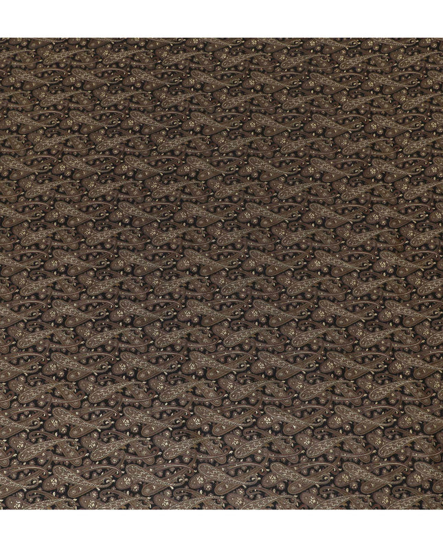 Luxurious Chocolate Brown Cotton Lawn Fabric with Silver Paisley Print, 110 cm Wide-D19144