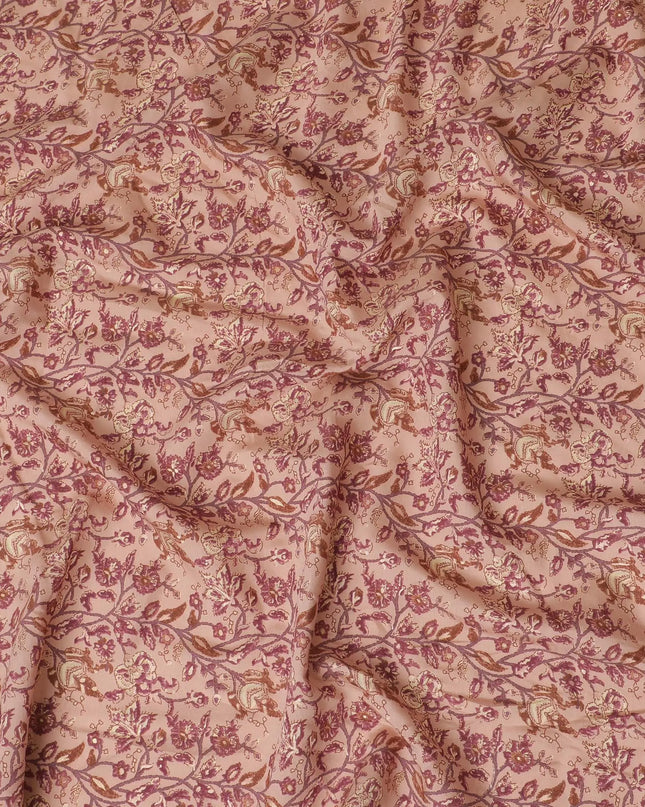 Elegant Blush Pink Cotton Lawn Fabric with Gold Floral Print, 110 cm Wide-D19145 Regal Fabrics