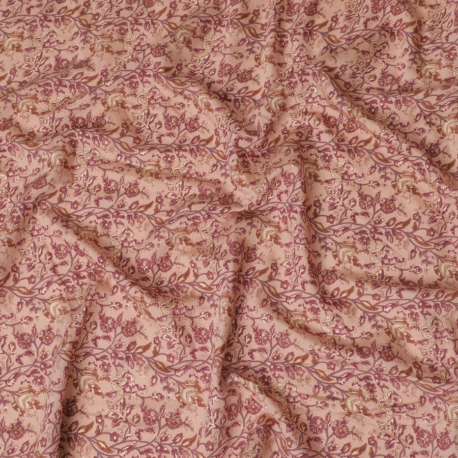 Elegant Blush Pink Cotton Lawn Fabric with Gold Floral Print, 110 cm Wide-D19145 Regal Fabrics