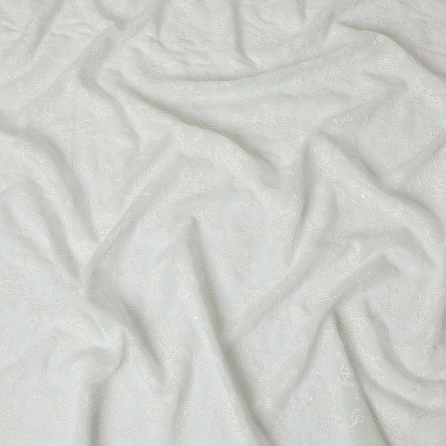 Luxurious Light Laurel green Synthetic Georgette Fabric with Embossed Floral Design, 110 cm Wide-D19146