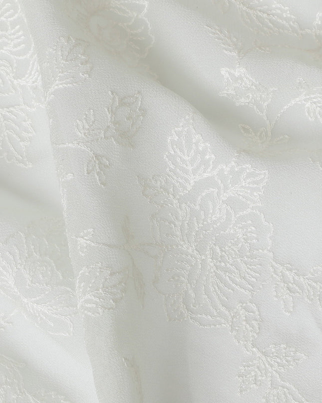 Luxurious Light Laurel green Synthetic Georgette Fabric with Embossed Floral Design, 110 cm Wide-D19146