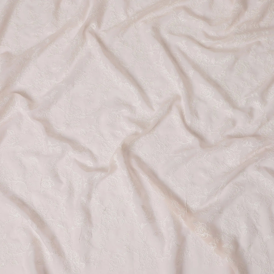 Soft Pink Floral Embroidered Georgette Fabric - 110 cm Width, Delicate & Sophisticated, Ideal for Apparel-D19149 Regal Fabrics