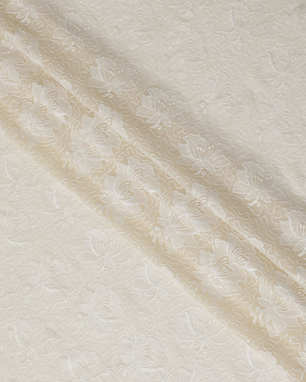 Cream Embossed Floral Georgette Fabric - 110 cm Width, Elegant Textured Finish, Ideal for Luxurious Garments-D19152