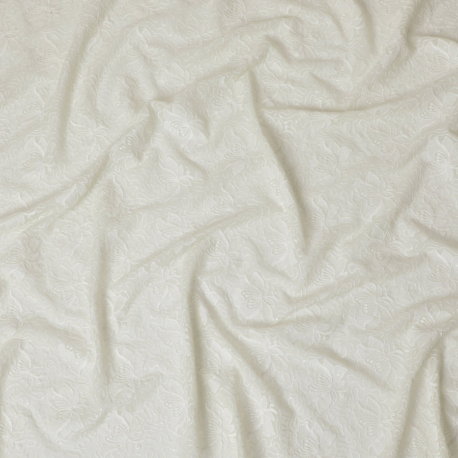 Light Laurel Green Floral Textured Georgette Fabric - 110 cm Width, Elegant for Bridal and Formal Wear-D19153