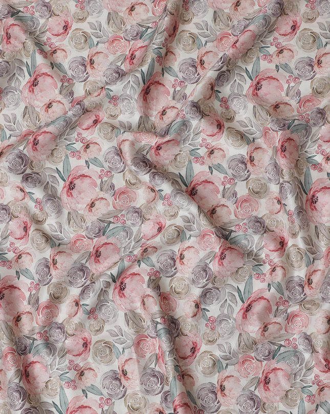 Vintage Floral Blended Cotton Lawn Fabric - 140 Cm Width, Soft and Lightweight, Ideal for Spring and Summer Apparel-D19155