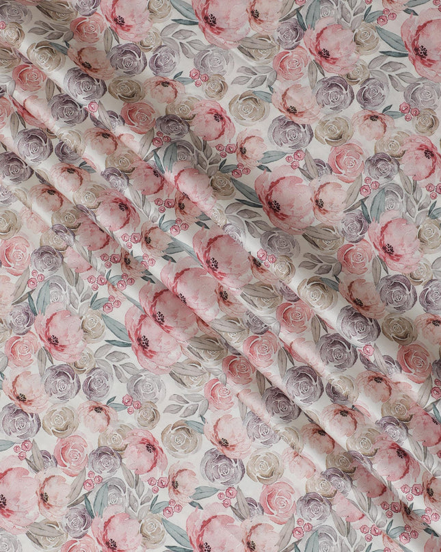 Vintage Floral Blended Cotton Lawn Fabric - 140 Cm Width, Soft and Lightweight, Ideal for Spring and Summer Apparel-D19155