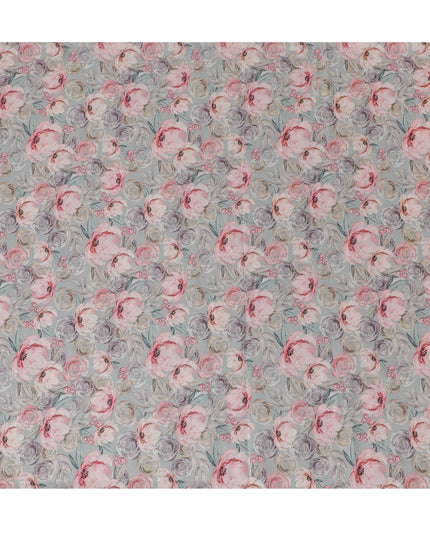 Shabby Chic Pink and Grey Rose Blended Cotton Lawn Fabric - 140 Cm Width, Soft and Breathable, Perfect for Casual and Home Décor-D19156