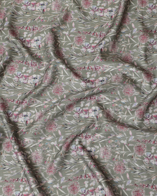 Botanical Print Blended Cotton Lawn Fabric - 140 Cm Width, Soft and Airy, Ideal for Elegant Spring and Summer Wear-D19157