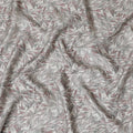 Sophisticated Blended Cotton Lawn Fabric - White with Red and Grey Leaf Print, 140 cms Width-D19159 Regal Fabrics