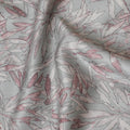 قماش عشبي قطني مخلوط أنيق - رمادي ناعم مع لمسات نباتية وردية، عرض 140 سم -D19160