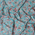 Vibrant Turquoise Blended Cotton Lawn Fabric - Pink Floral Pattern, 140 cms Width-D19161 Regal Fabrics