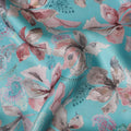 Vibrant Turquoise Blended Cotton Lawn Fabric - Pink Floral Pattern, 140 cms Width-D19161 Regal Fabrics