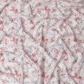 Delicate White Blended Cotton Lawn Fabric - Red and Blue Floral Bird Print, 140 cms Width-D19163