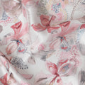 Delicate White Blended Cotton Lawn Fabric - Red and Blue Floral Bird Print, 140 cms Width-D19163