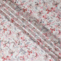 Delicate White Blended Cotton Lawn Fabric - Red and Blue Floral Bird Print, 140 cms Width-D19163