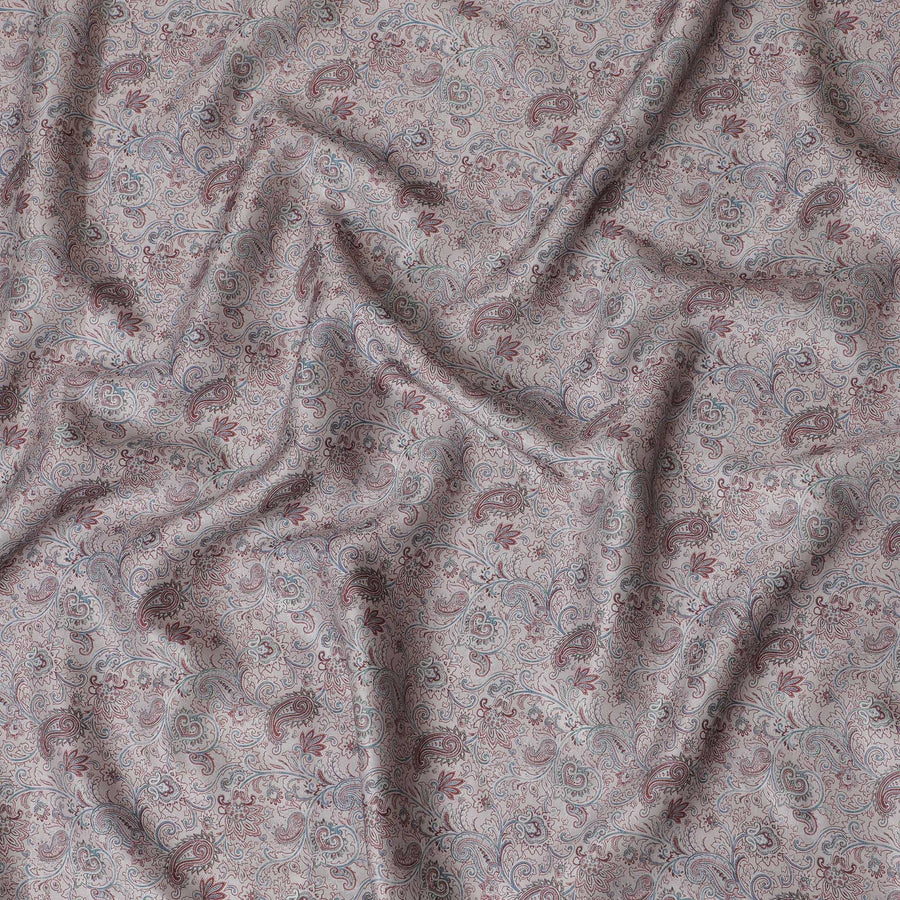 قماش قطني مخلوط بيزلي كلاسيكي - رمادي مع لمسات حمراء، عرض 140 سم -D19164