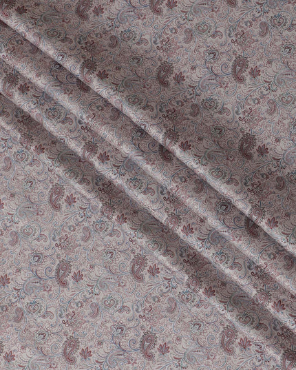 Classic Paisley Blended Cotton Lawn Fabric - Grey with Red Accents, 140 cms Width-D19164