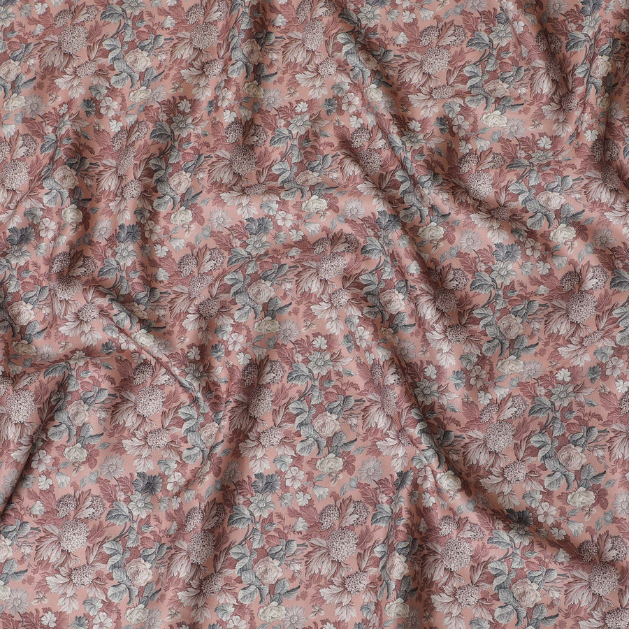 Vintage Floral Blended Cotton Lawn Fabric - Dusty Pink with Grey Botanical Print, 140 cms Width-D19167 Regal Fabrics