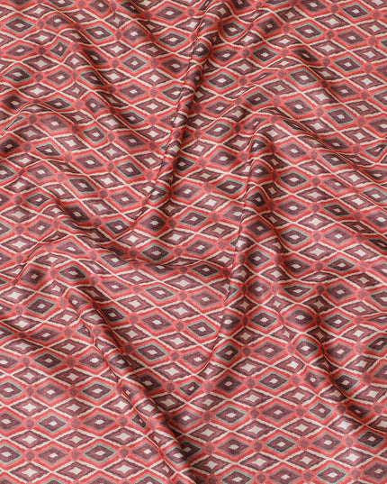 Vibrant Red Geometric Blended Cotton Lawn Fabric - Modern Print, 140 cms Width-D19170