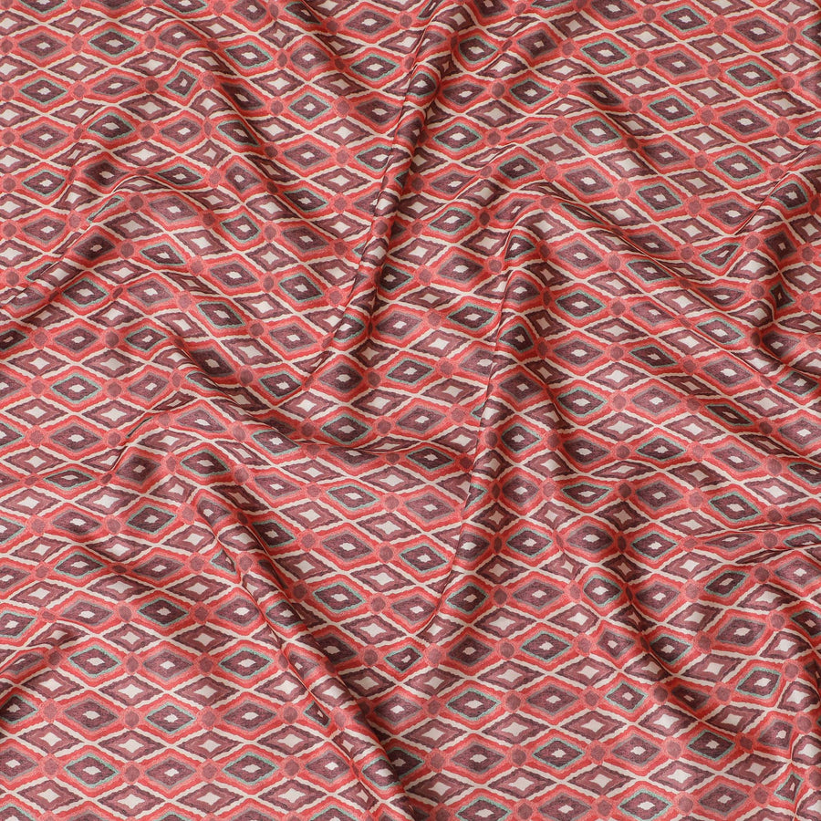 Vibrant Red Geometric Blended Cotton Lawn Fabric - Modern Print, 140 cms Width-D19170