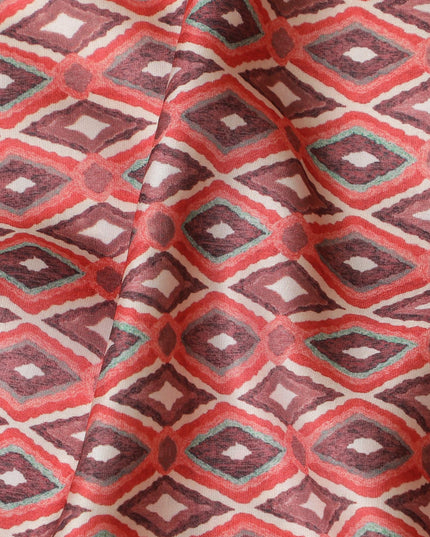 Vibrant Red Geometric Blended Cotton Lawn Fabric - Modern Print, 140 cms Width-D19170