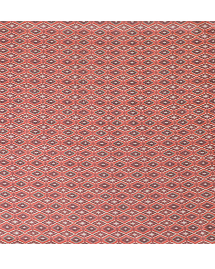 Vibrant Red Geometric Blended Cotton Lawn Fabric - Modern Print, 140 cms Width-D19170